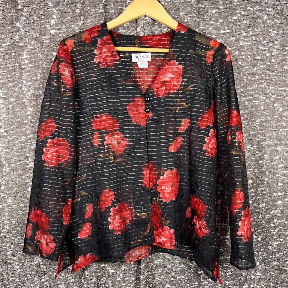 K Petite Flower Blouse‎ Top Shirt Size 6